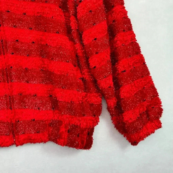 Vtg Ugly Sweater Red Bomber Jacket Full Zip Christmas Fluffy Cozy Oversized Sz L - Picture 6 of 10